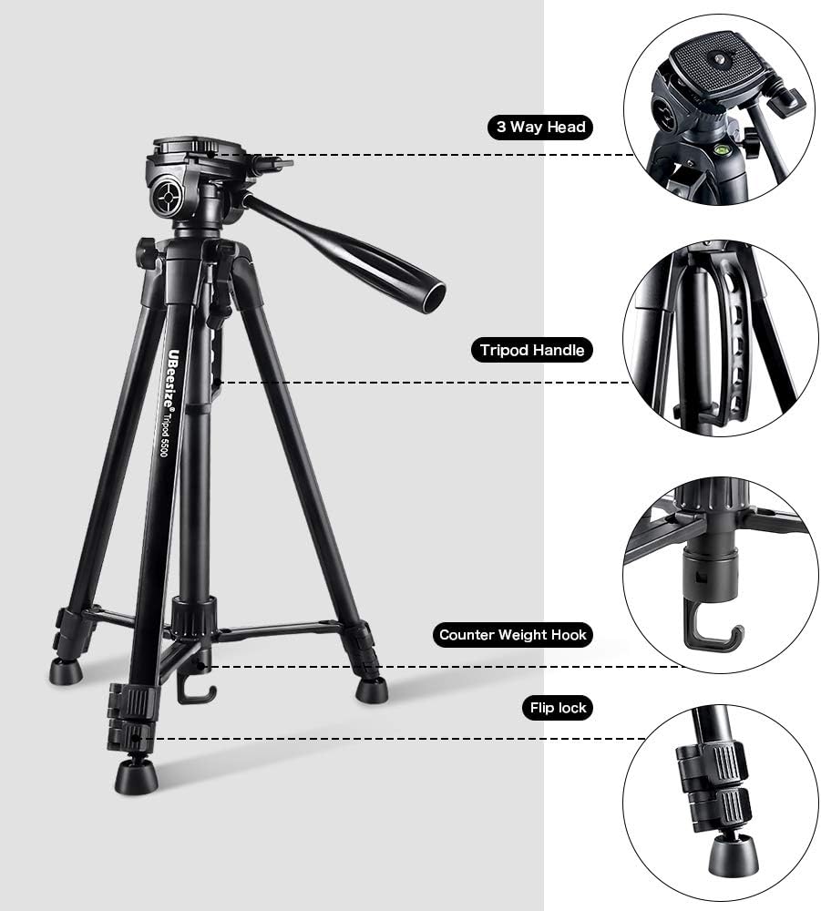 Camera Tripod, UBeesize 55-Inch Lightweight Aluminum Travel Tripod Stand for Canon Nikon Sony DSLR Digital Olympus Video Camera with Universal Smartphone Mount & Carry Bag & Bluetooth Remote : Camera & Photo