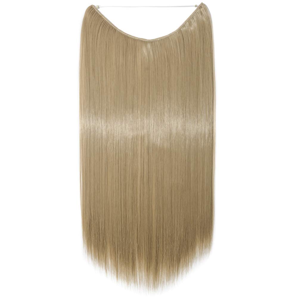 Silk-co One Piece Straight Wire String Hairpiece Extensions 20" Wire on Hairpiece Invisible Heat-Resistant Ash Blond — image 1