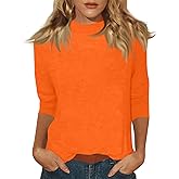 Mock Turtleneck Tops for Women with Patterns 3/4 Sleeve Summer Western Shirts Turtle Necks Tunic Tops Solid Blouse