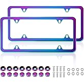 Iridescent License Plate Frame, 2 Pack Stainless Steel Mirror Polish Treatment, Universal US Car License Plate Bracket Holder