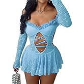 ksotutm Lace Sexy Jumpsuits for Women Long Sleeve Off the Shoulder Romper Backless One Piece Jumpsuit