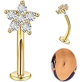 LOAYHOAY 14G G23 Titanium Floating Belly Button Rings for Women Petite Flat Back CZ Belly Rings Small Opal Curved Navel Rings Internally Threaded Hypoallergenic Belly Piercing 8-14mm