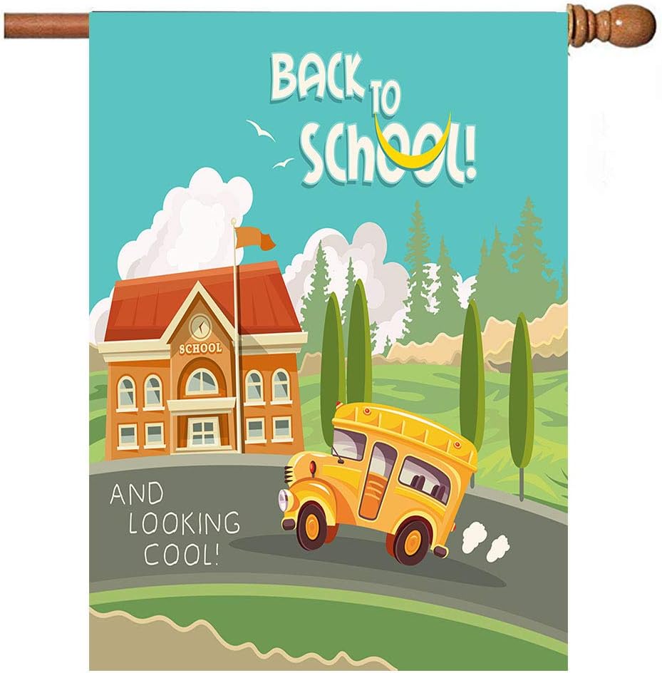 Wamika Back to School Bus Autumn Garden Yard Flag Banner House Home Decor 28 x 40 inch, Schoolhouse Small Mini Decorative Double Sided Welcome Flags for Holiday Wedding Party Outdoor Outside