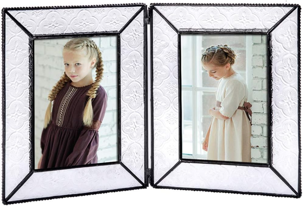 Clear Glass Picture Frame 4x6 Double Photo Display Desk or