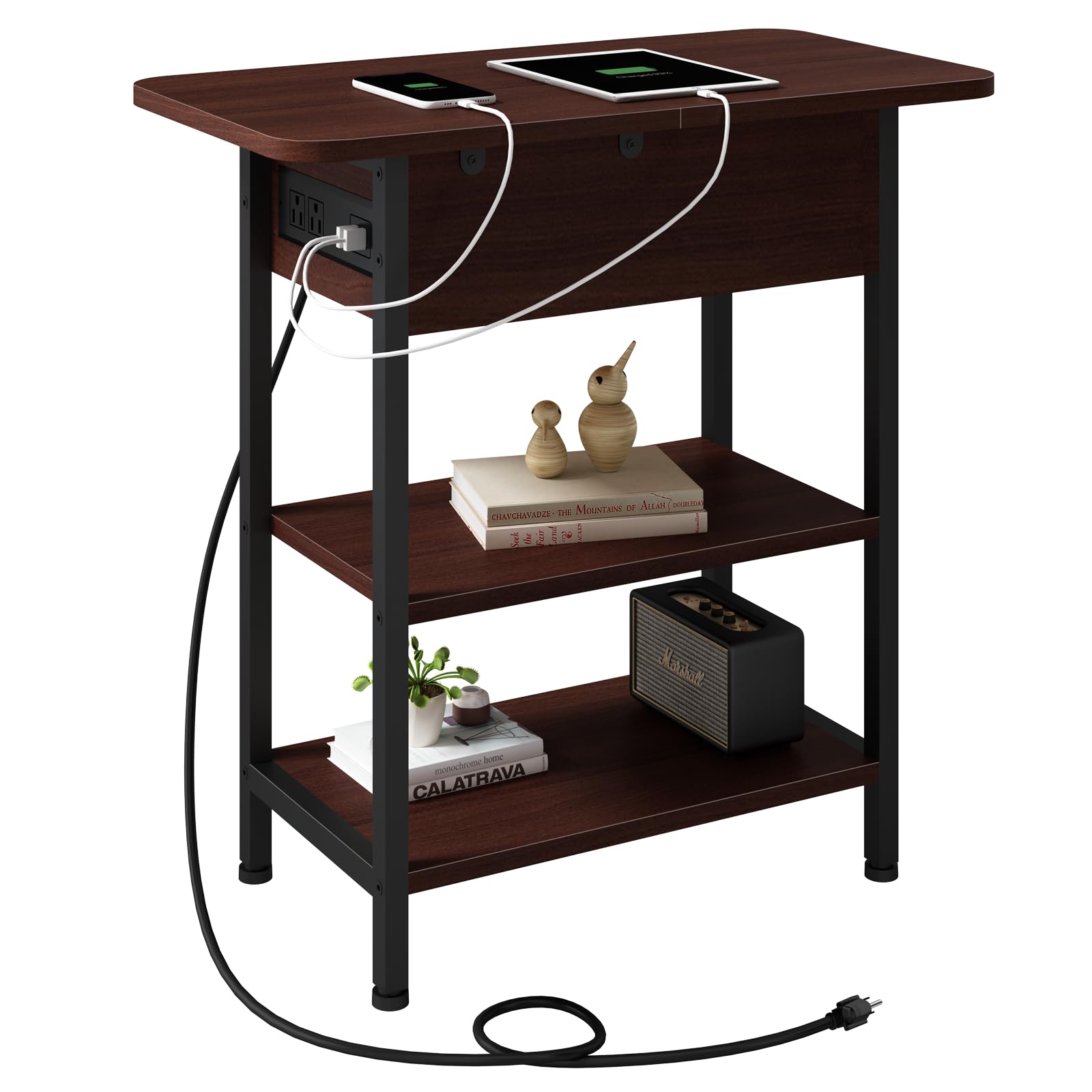 Photo 1 of LIDYUK End Table with Charging Station, Flip Top Side Table with USB Ports and Outlets, Nightstand for Small Spaces, Bedside Tables with Storage Shelf for Living Room, Bedroom, Dark Cherry