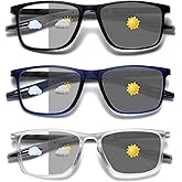 Hubeye Photochromic Reading Glasses for Men and Women TR90 Sport Reader Anti Glare UV Ray Filter (Matte black+Matte blue+Transparent,+1.5