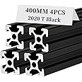 BELLA BAYS 4pcs 15.75 inch 400mm 2020 T Slot Aluminum Extrusion Profile European Standard Anodized Black Extruded Linear Rail Guide Frame for 3D Printer Laser Engraving Machine CNC Workbench DIY