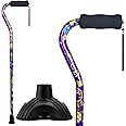 Walking Cane for Women & Men, Folding Cane Lightweight with Offset Handle, Adjustable Walking Stick for Seniors Mobility Balance, Small Base, 32-37" Flower