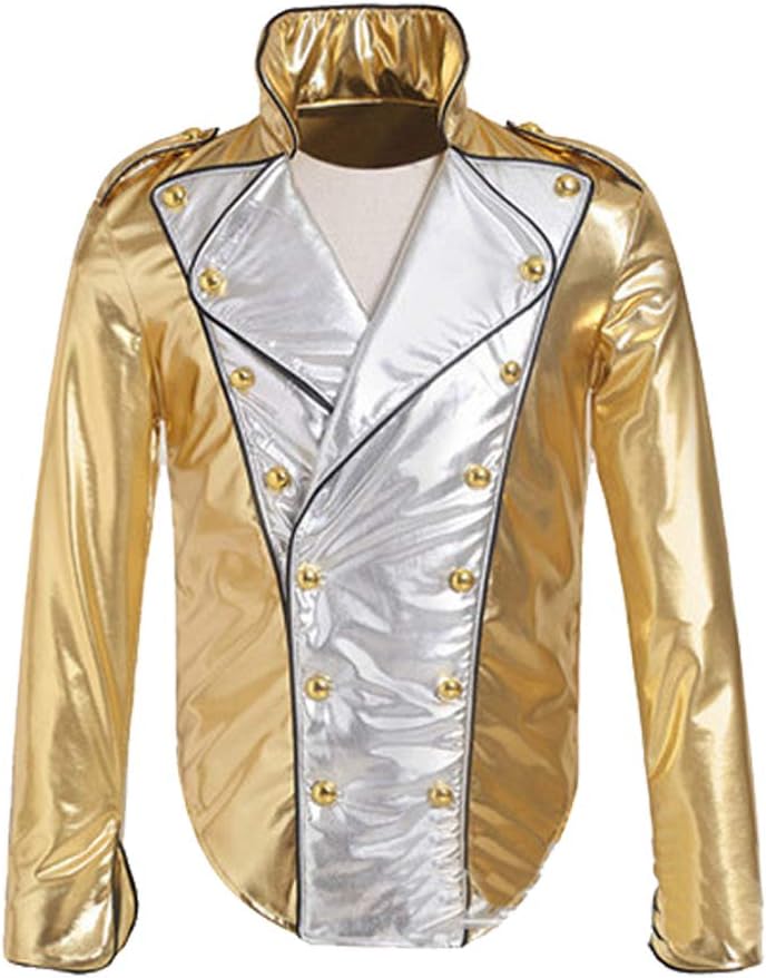 Thriller9 Michael Jackson History Jacket Classic MJ Bad Golden Spandex Double Breasted Woven Jacket Performance Costume Gift
