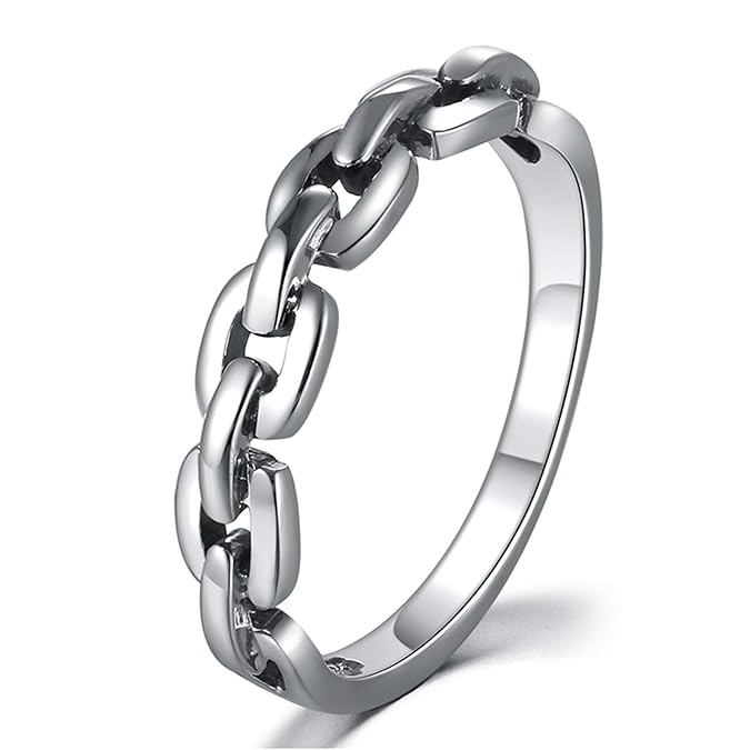 Amody Sterling Silber Vintage Punk Ringe für Männer Herren Polisehne Ketten Ringe 4mm Silber Ringe Größe 50 (15.9)-65 (20.7)