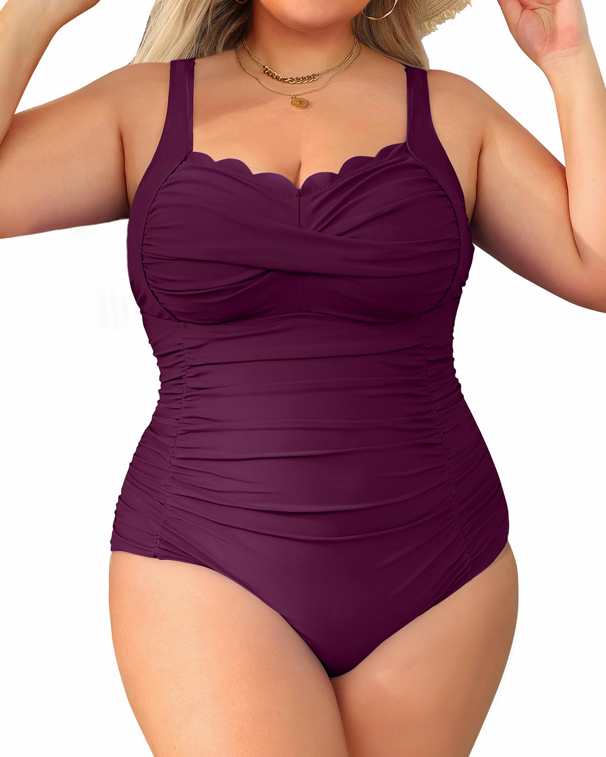 Photo 1 of Aqua Eve Womens Plus Size One Piece Swimsuit- Tummy Control Bathing Suit Full Coverage Swimwear Violet Purple 26W