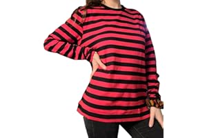 Ezsskj Women Long Sleeve Black White Striped T Shirts Red White Where's Waldo Costumes Shirt Black Red Calvin Hobbes Shirt