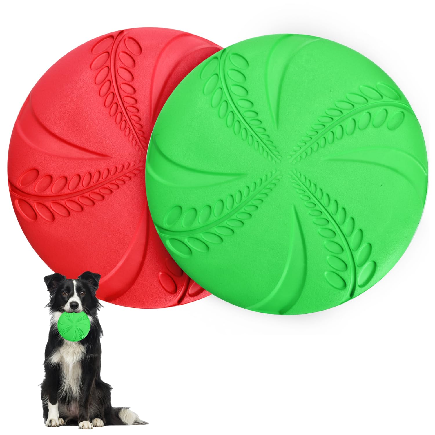 Nobleza 2 Pack Large Natural Rubber Frisbee, Durable Dog Flying Disc Saucer, Floating Lightweight Interactive Fetch Toy for Dogs Training, Diameter 20 cm, Red & Green