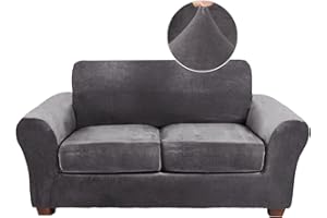 FY FIBER HOUSE Sofa Couch Cover for 2 Cushion Couch Loveseat Covers Love Seat Slip On Cover for Living Room Velvet 3 Piece Stretch Protector for Dogs, Gray (57.5"-71.5")