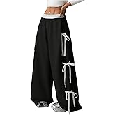 SHENHE Women's Wide Leg Baggy Sweatpants Elastic Waist Tie Bow Pants Loose Long Pants
