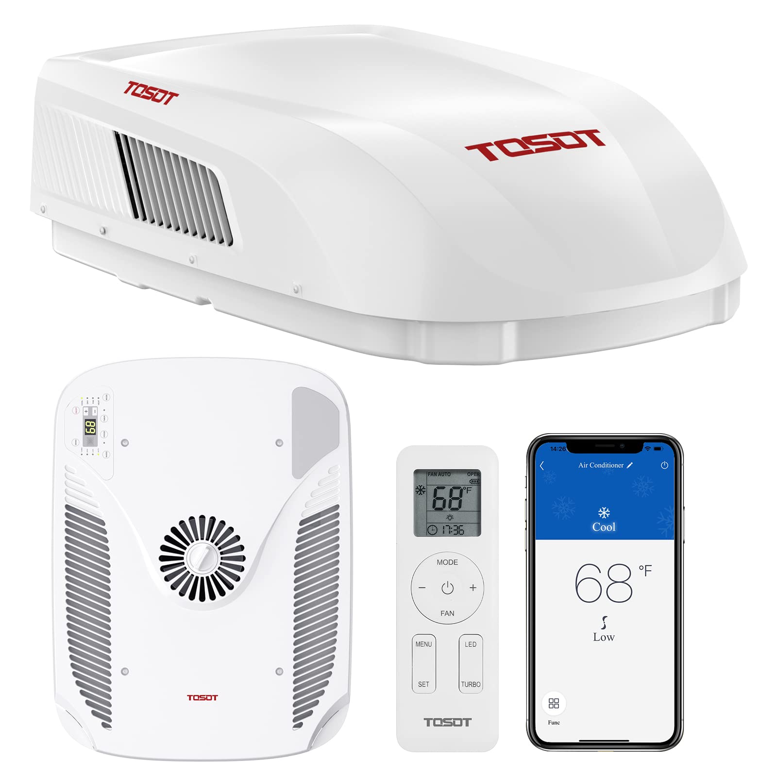 Photo 1 of ***(MISSING REMOTE CONTROL-SELLING AS PARTS ONLY)***  TOSOT GO Cool RV Air Conditioner 15000 BTU, Non-Ducted Camper Rooftop AC Unit with Heat Pump, WiFi  White  ***(BOX RIPPED/TORN, DUSTY, DIRTY, SOME SCUFFS/SCRATCHES, UNTESTED/USED)***