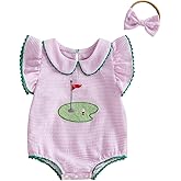 Xnqiwq Newborn Baby Girl Golf Outfit Bubble Romper Ruffle Sleeveless Striped Bodysuit Headband Infant Summer Clothes