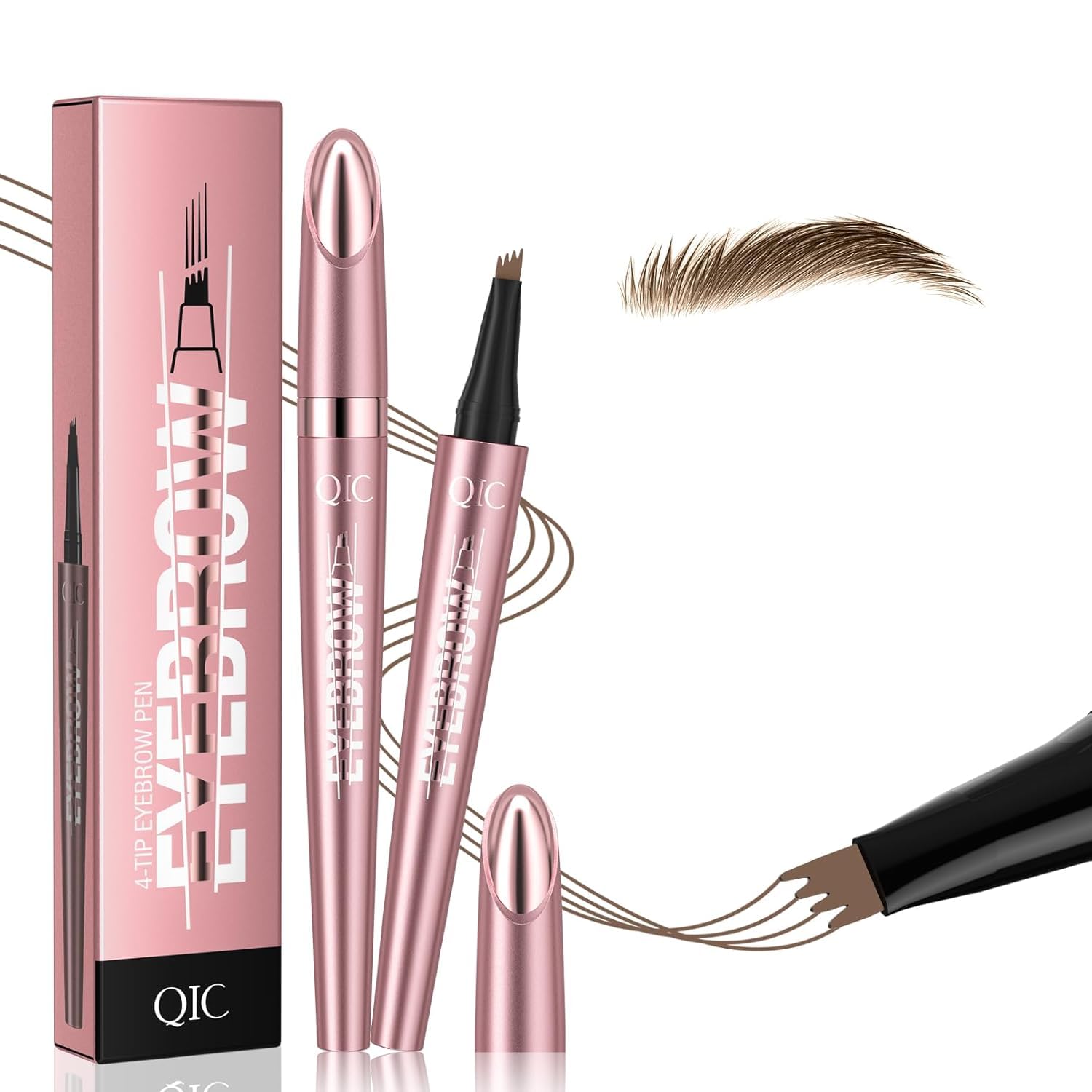 Eyebrow Pencil, Waterproof, 3D Microblading Eyebrow Pencil, Eye Brow Pencil with 4 Fork Tip Applicator, Dark Brown Eyebrow Pencil Creates Effortless Natural Looking Brows (Light Brown)