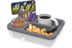 MOMOTALO Couch Cup Holder Tray, Couch Caddy with Rotatable Phone Holder, Couch Drink Holder for Bed Sofa Table Car Seat, Couch Tray for Snacks Beverage Remote Cellphone, Waterproof(Grey)