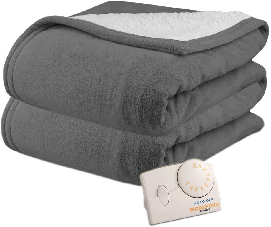 Pure Warmth by Biddeford MicroPlush Sherpa Electric Heated Blanket Twin Grey