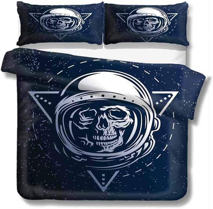 Kresdy Direct Outer Space Pure Bedding Hotel Luxury Bed Linen Dead Skull Head Icon Cosmonaut Costume Astronomy Terrestrial Horror Scare Image Polyester - Soft and Breathable (Full) Grey Blue