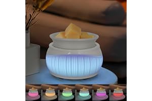 NAWAZA Ceramic Wax Melt Warmer for Scented Wax Warmer with 7 Colors LED Ambiance Light 3-in-1 Electric Fragrance Candle Burner for Home Office Deco Birthday Gifts for Women Girl Mom Daughter(White-02)