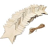 32 Pack Wooden Star Cutouts - Unfinished Wooden Stars for Hanging Ornaments, DIY Craft Gift Tags & Home Party Decoration