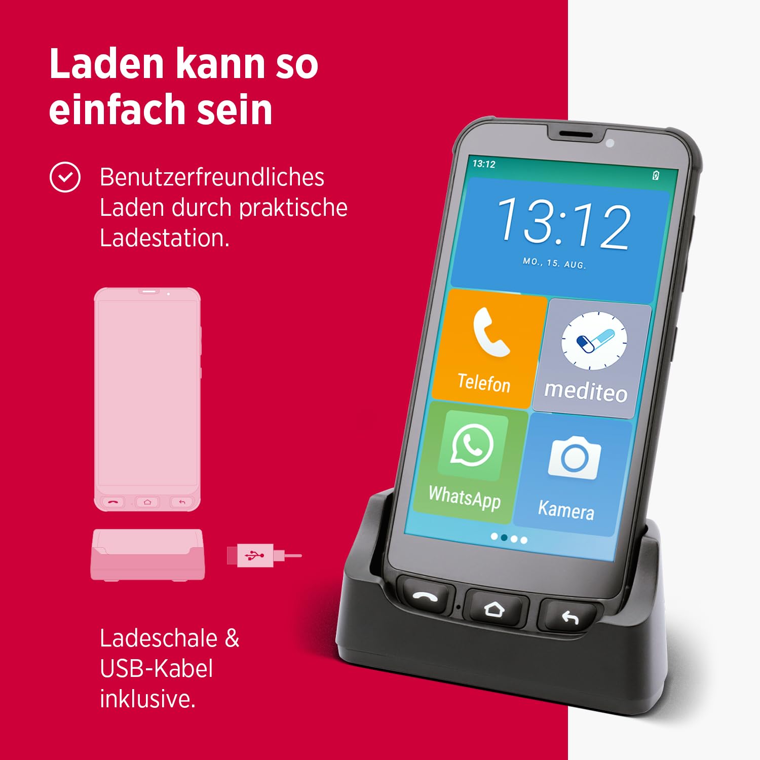 Olympia Neo Mini | Senioren Smartphone 5 Zoll Display | Notruftaste & Hörgerätekompatibel | Whatsapp & Mediteo vorinstalliert | Seniorenhandy ohne Vertrag | Extragroße Darstellung | Taschenlampe