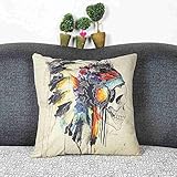 Wkae® Decorative Cotton Linen Square Throw Pillow Case Cushion Cover Throw Pillow Shell Pillowcase for Sofa Indian Totem Skull Head Pattern