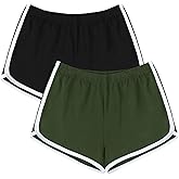 URATOT Women's Cotton Gym Yoga Summer Running Active Dance Elastic Shorts, Pack of 2