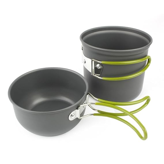 JZK Portable Outdoor Cooking Set Anodised Aluminum Nonstick Pot Bowl