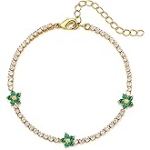 FANZE 14K Gold Plated Cubic Zirconia Classic Tennis Bracelet Adjustable Green Flowers