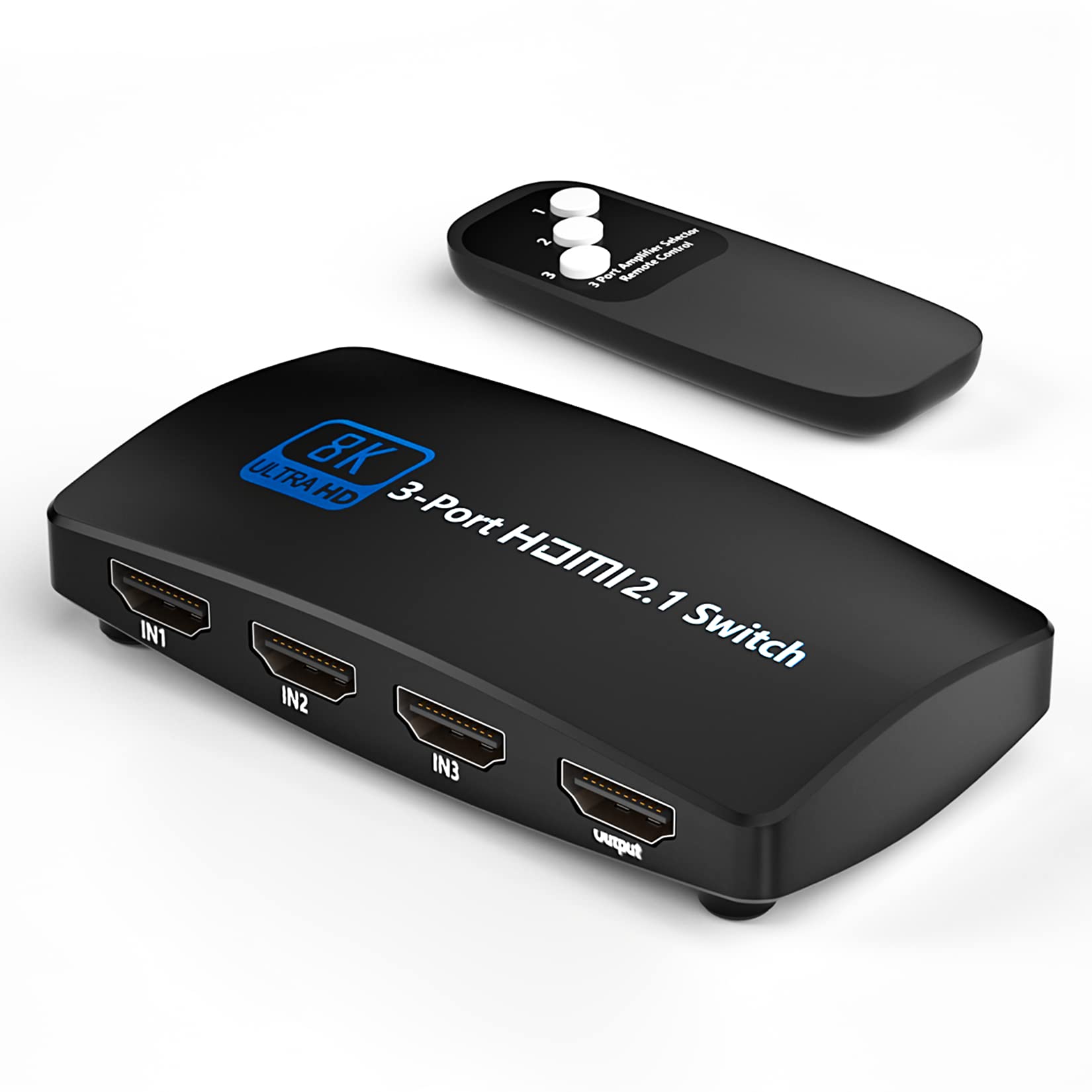 HDMI Switch 3 in 1 Out with IR Remote, BolAAzuL HDMI Switcher 3 Port 8K@60Hz 4K@120Hz 3 Input 1 Output HDMI 2.1 Hub 3D 1080P HDCP2.3 CEC for Xbox PS5 Blue-ray Player Projectors Monitors