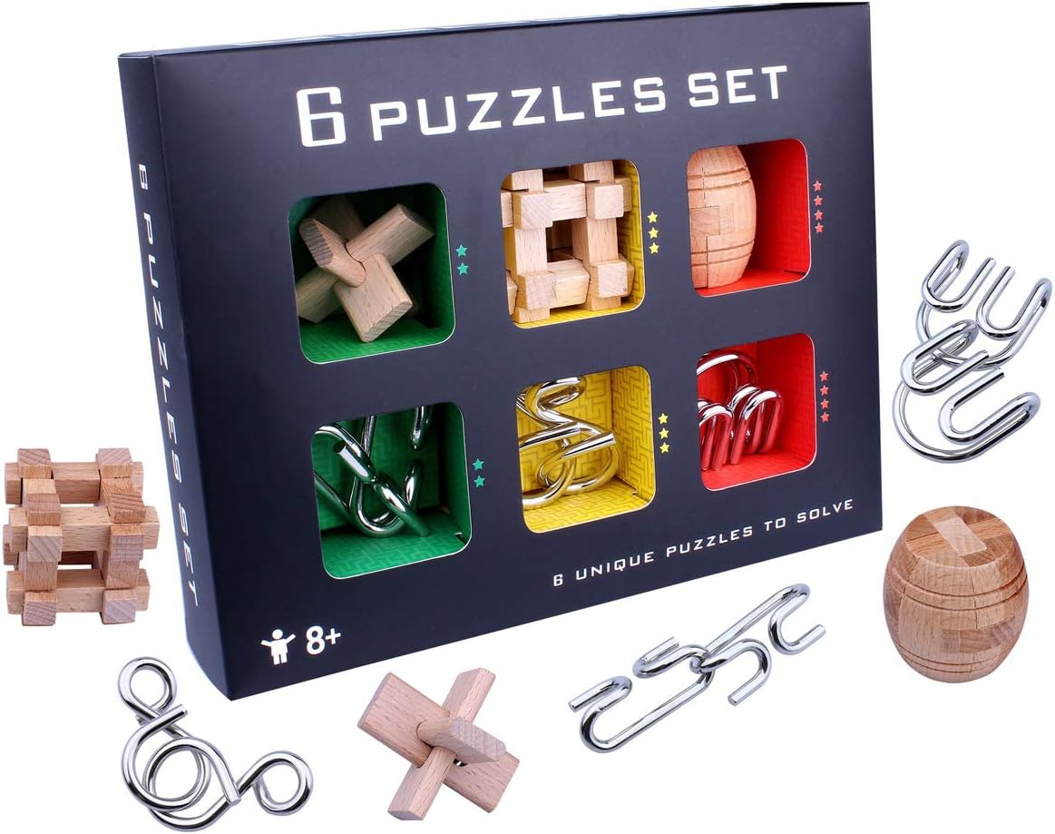 SHUYUE Large Metal Wire Puzzles Magic Metal Brain Teaser Puzzle Set Disentanglement Puzzles 3D Wooden Brain Teaser Puzzles Toys Classic Educational Intelligence Toy for Adults and Child