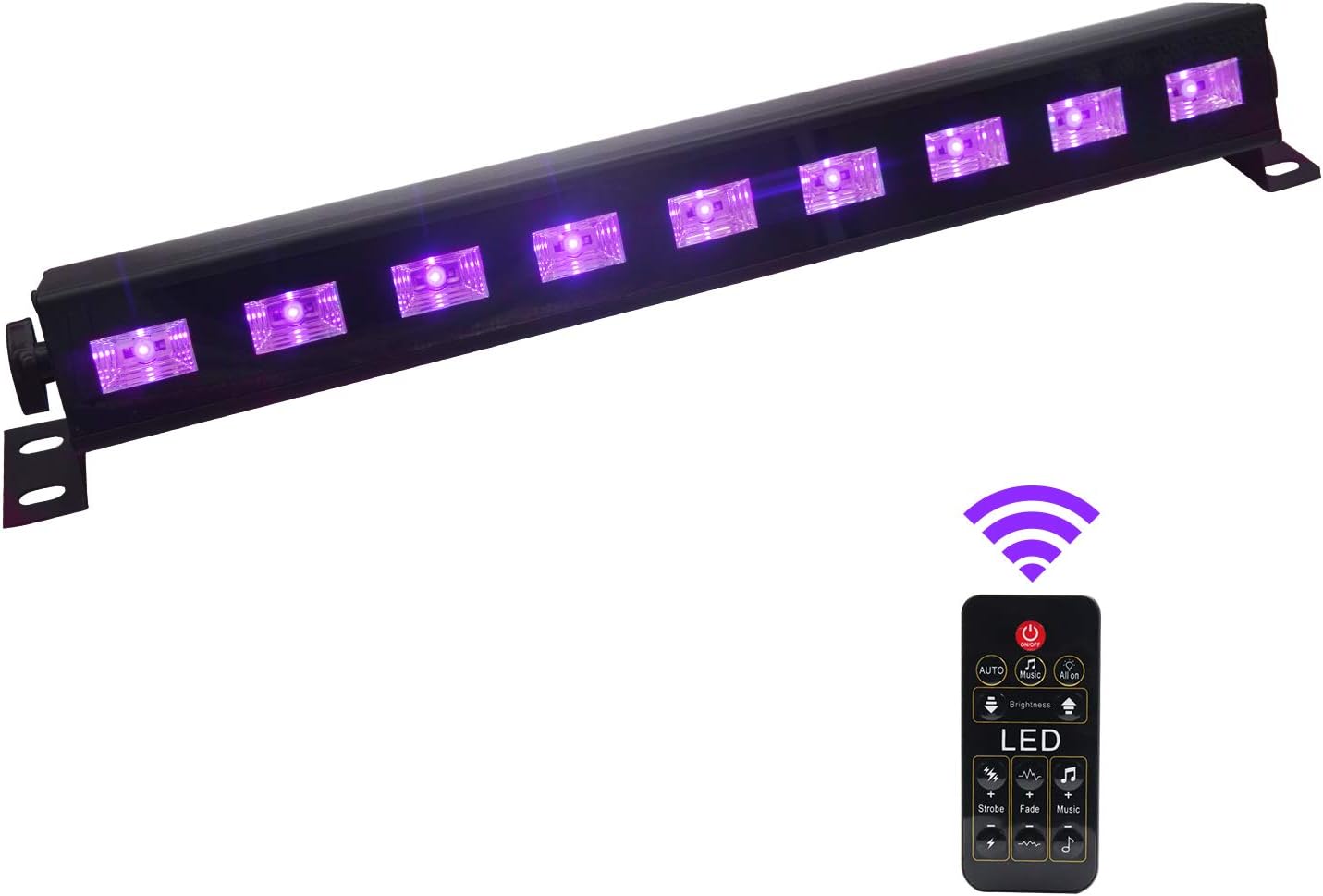 UV Led Bar Light,Eleganted 395-400nm Black light 9 LEDs x 3W Dimmable UV Lights with Remote Control for Parties Stage Disco DJ Bar Club Halloween Lighting (9Leds x 3W with Remote Control)