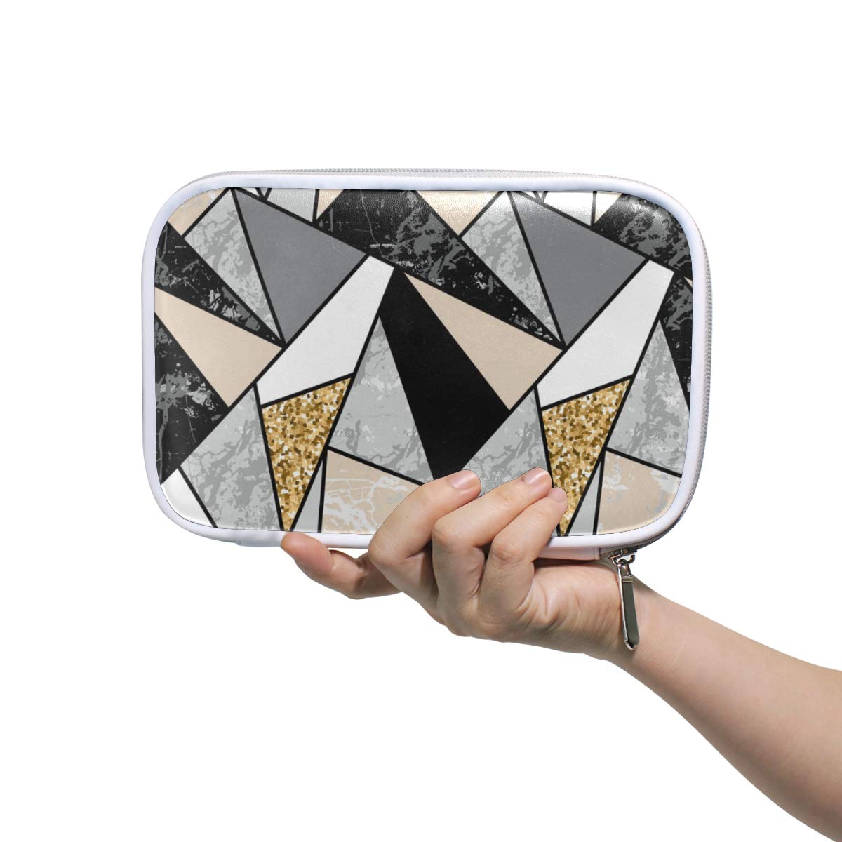 ISAOA Large Capacity Multifunction Pencil Case for School,Geometric Shapes Marble and Gold Glitter Sturdy Stationery Pencil Pouch Cosmetic Bag Case for Pen Makeup Brush Notebook