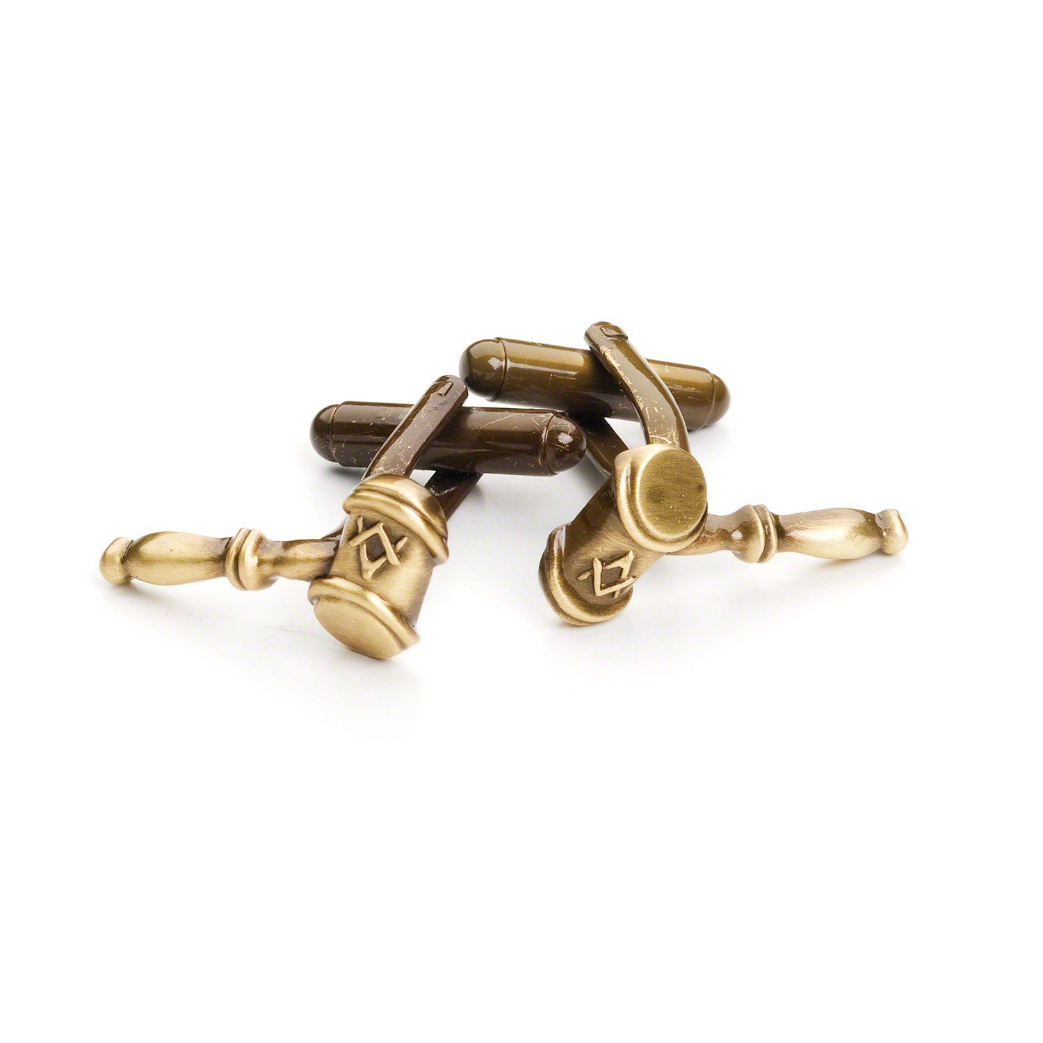 THE MASONIC COLLECTION Antique Gold Gavel Freemasons Mens Cufflinks - Velvet Gift Pouch