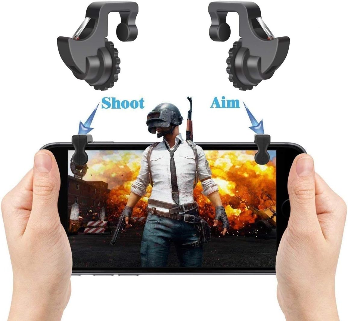 Mobile Game Controller with Sensitive Shoot and Aim Triggers for PUBG/Fortnite/Rules of Survival/Knives Out, Gaming Joystick for Android iOS (L1R1 Triggers Newest Version) (Black 2 Trigger)