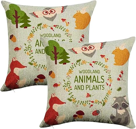 Amazon Co Jp Gey 枕カバー ひんやり クッションカバーふわふわ 45 45センチ 二枚セット 飾り用クッションカバー 森の動物や植物がかわいい森の要素を設定しますきれいな背景のコレクションに分離された赤ちゃんと子供のデザインのコレクション手描きイラストラスター