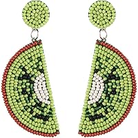 Funny Watermelon Beaded Dangle Earrings For Women - Bohemian Resin Fruit Statement Earrings