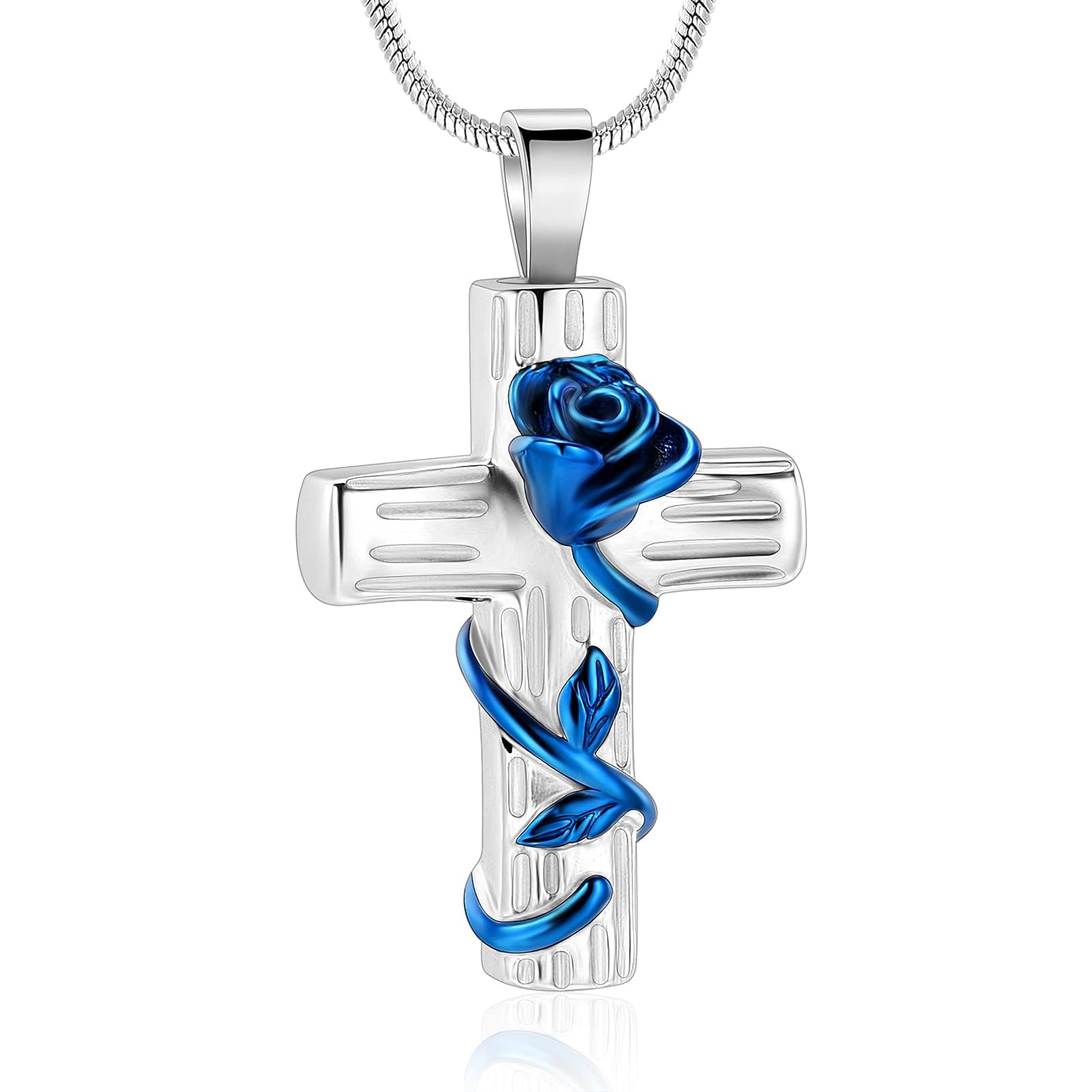 Rose Flower Cremation Jewelry for Ashes Pendant - Rose Flower Cross Urn Necklace with Mini Keepsake Urn Memorial Ash Jewelry