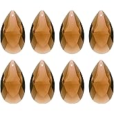 uxcell 8Pcs Teardrop Crystal Beads, 38mm Faceted Chandelier Hanging Pendants Beads, Chandelier Prisms Parts for Home Hanging Decoration, Amber