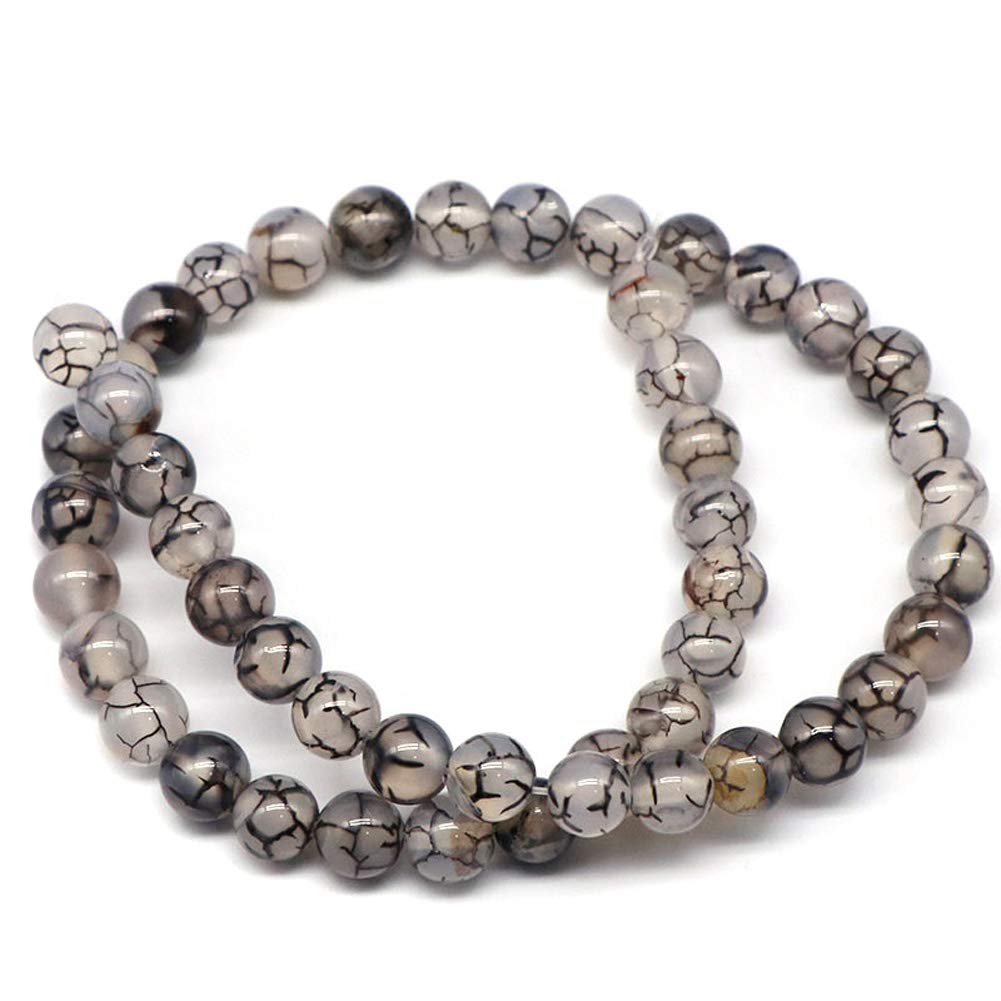 Round Shape Stone Loose Beads Gemstone DIY Bracelet Necklace for Jewelry Making (Natural Black White Dragon-Pattern Agate, 8mm) โ image 1