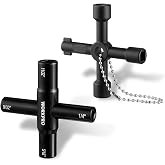 WORKPRO 2PC Water Key Wrench, 40Cr Universal Utility 4 Way Sillcock Key | Multifunctional Heavy-Duty Water Valve Key Tool for Faucet, Spigot, Electric Meter &amp; Cabinet, 1/4", 9/32", 5/16", 11/32"