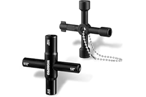 WORKPRO 2PC 4 Way Water Key Wrench, 40Cr Universal Utility Sillcock Key and Multifunctional Heavy-Duty Water Valve Key Tool for Faucet, Spigot, Electric Meter & Cabinet, 1/4", 9/32", 5/16", 11/32"
