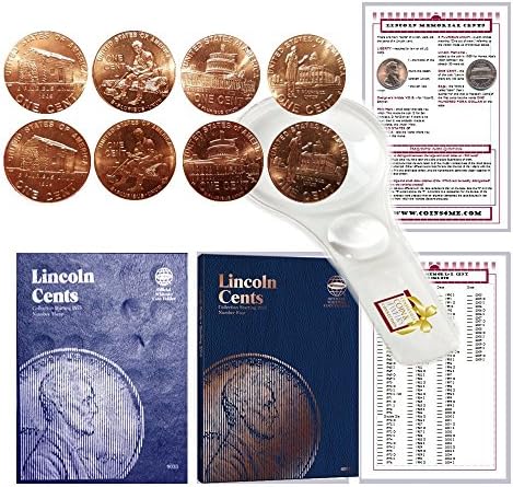 Lincoln Penny Starter Collection Kit, with 2009 Varieties, Whitman [9033] Lincoln Cent Folder Vol. 3, [4004] Folder Vol. 4, Magnifier &amp; Checklist, (5 Items) Great Start for Beginner Collectors