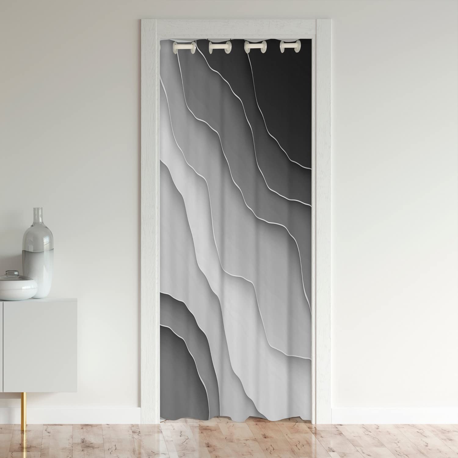 Loussiesd Abstract Ombre Door Curtain Doorway Privacy Ocean Waves Set Decor Gradient Grey Gray White Sea and Beach Tropical Summer Contemporary Closet Door Cover Curtain room 132x203cm 1 Panel