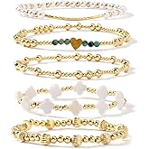 SHINUS BOHO Cross Gold Beaded Clover Pearl Bracelet Stack for Women,Bohemian Stretch Latern Beads Stackable Bracelets Set Fashion Prom Holiday Accessories Jewelry Gift Friendship