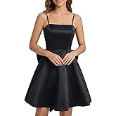 WDIRARA Women's Satin Bow Homecoming Dresses Spaghetti Strap Wedding Guest Gown Summer Mini Dress