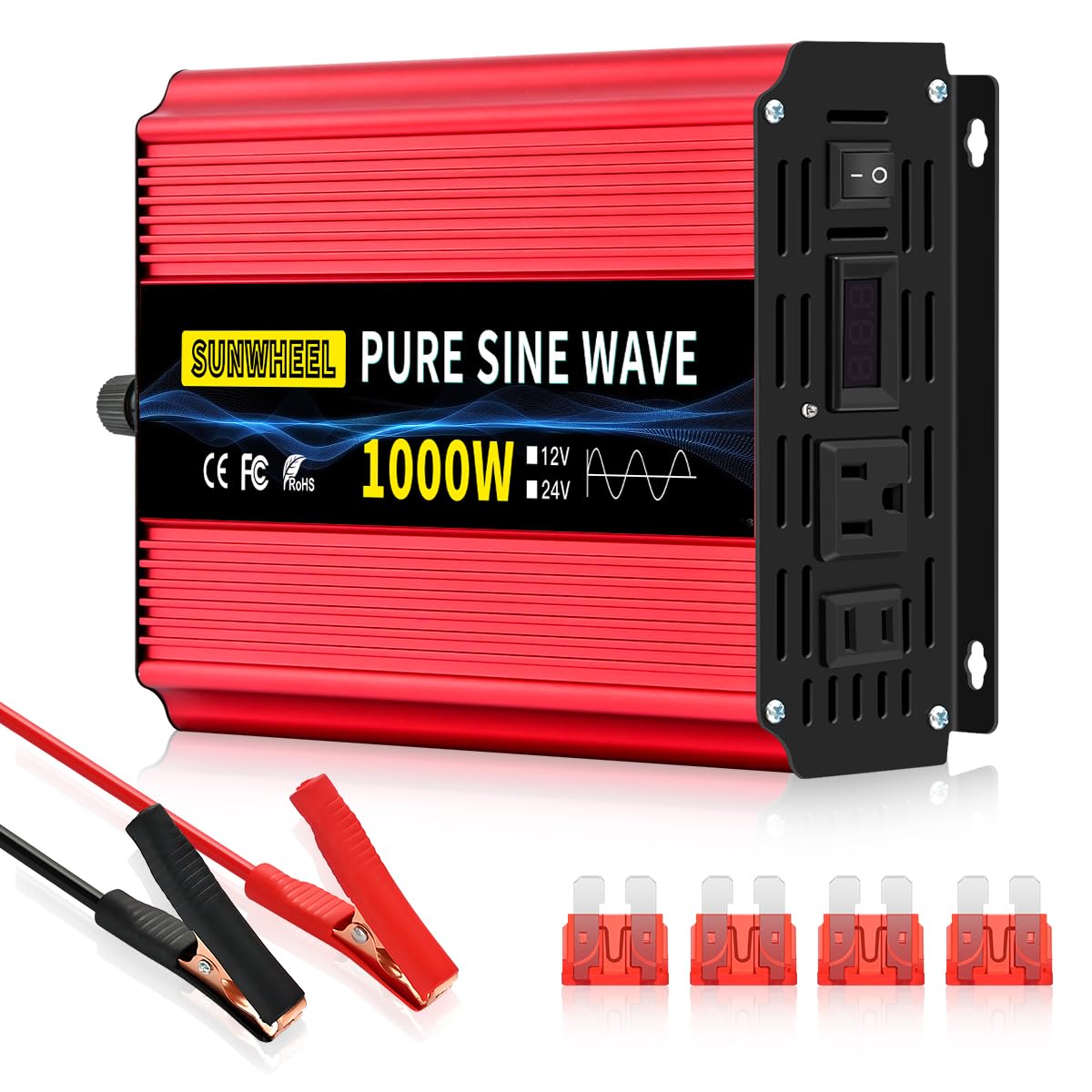 Photo 1 of SUNWHEEL 1000W Pure Sine Wave Inverter, 12V DC to 110V/120V AC Power Inverter for RV?Off Grid?Truck?Refrigerator with 2 AC outlets and LCD Display